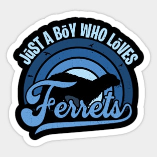 Funy Quote Just A Boy Who Loves ferrets Blue 80s Retro Vintage Sunset Gift IdeA for boys Sticker